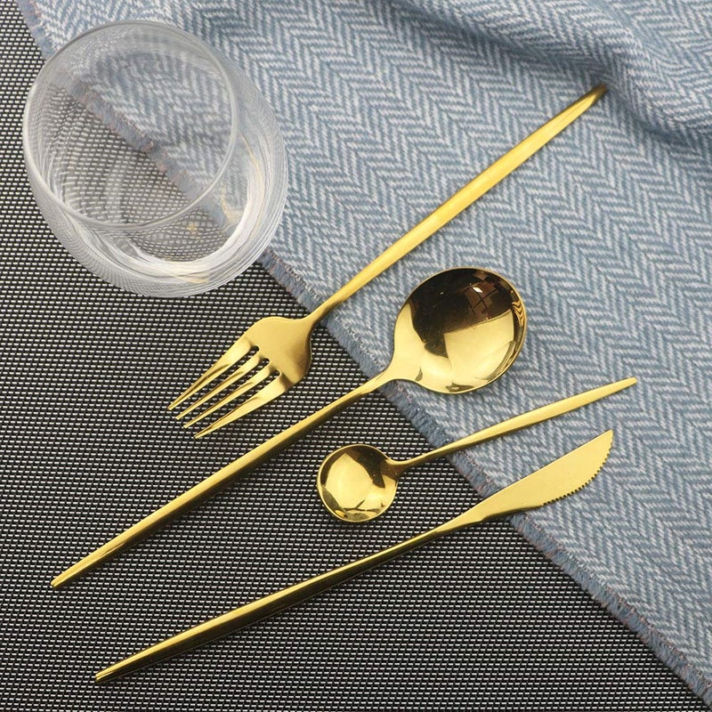 JASHII Stainless Steel Titanium Plated Golden Flatware Set 24 Piece, Golden Silverware Set for 6 (Shiny) - Image 2